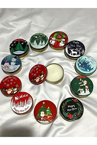 mihicandle Yılbaşı Temalı 3 Adet Metal Teneke Kutulu Mum ( Rastgele Farklı 3 Mum Gönderilir)