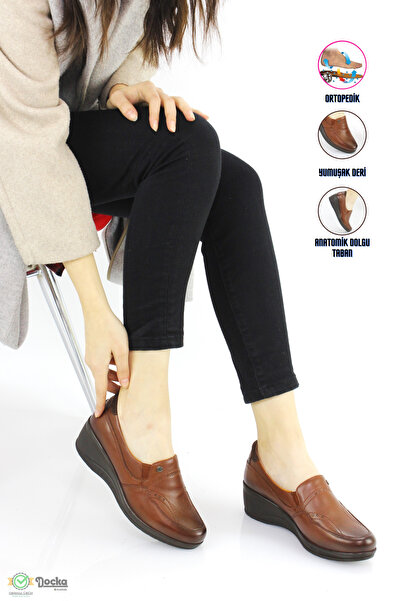 Forelli Kadın Bağcıksız Hakiki Deri Ortopedık Dolgu Topuk Ayakkabı