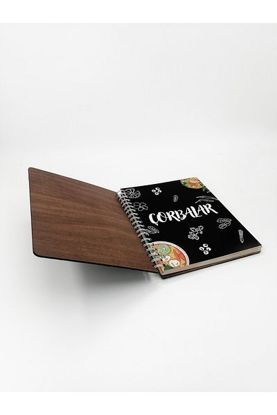 Vagonik Special Design Large Size 160 Sheet Food Recipe Book with Wooden Cover