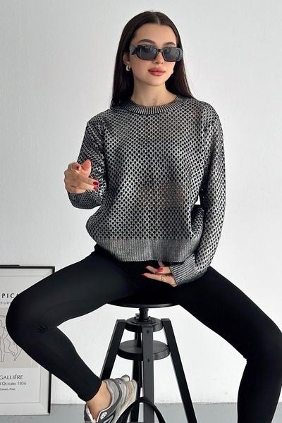 FEMELLE Dámský stříbrný zlacený svetr standardní velikosti