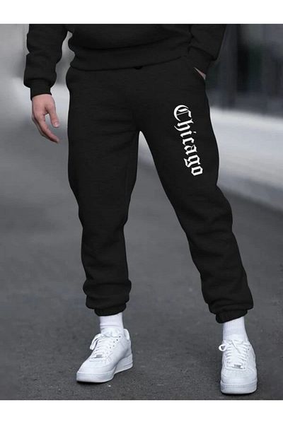 WNWGKN Unisex Μαύρο παντελόνι με στάμπα Chicago