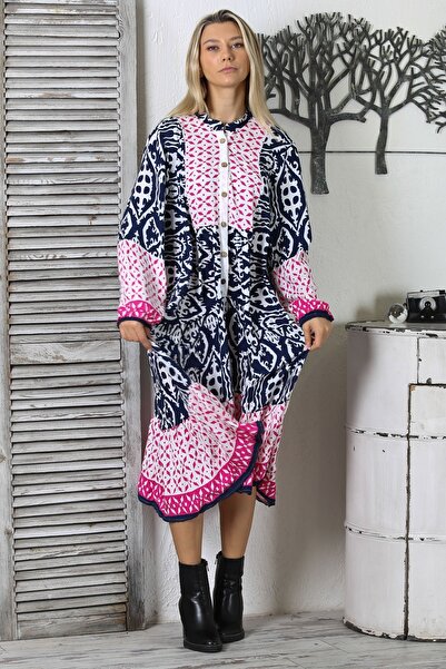 Chiccy Темно-синій-біло-рожевий суддівський комір з довгими рукавами на ґудзиках з оборками та широким розрізом ткане повсякденне плаття