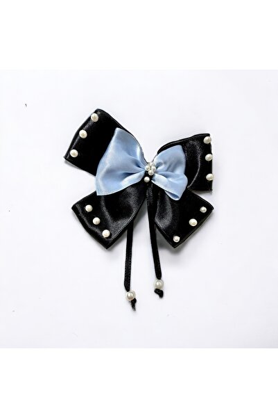 alsaccessories Țesătură de satin albastru pe satin negru, cu margini și agraf...