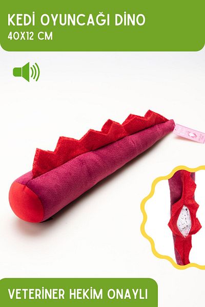 Proud Wave Dino Soundful Scented Cat Toy Matatabi Powder Rattle Calming Catnip 40x12 Pink