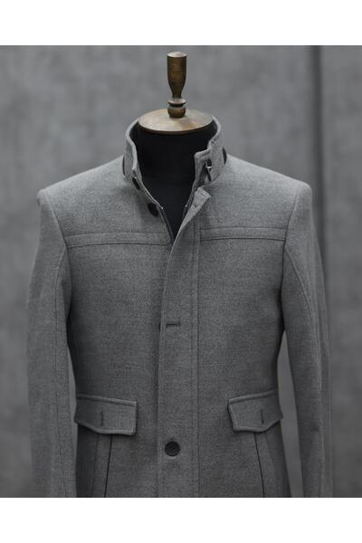 Excelente Mano EXCELENTE 3076 HAKİM YAKA KAŞE KABAN (GRİ)