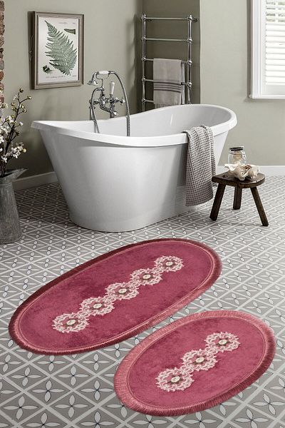 Alanur Home Eiffel Fringed Welsoft Lace 2-Piece Bathroom Toilet Set Fuchsia