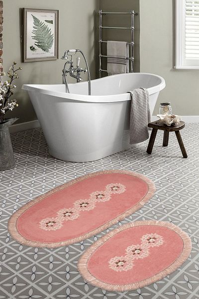 Alanur Home Eiffel Fringed Welsoft Lacy 2-Piece Bathroom Toilet Set Powder