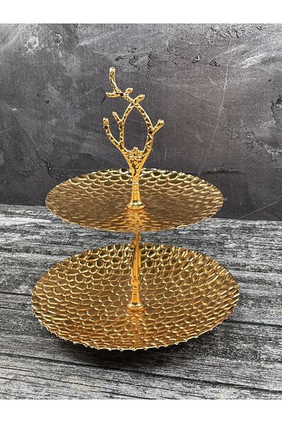 YzHome 2 Tier Gold Metal Cookie Holder Footed Presentation Rack