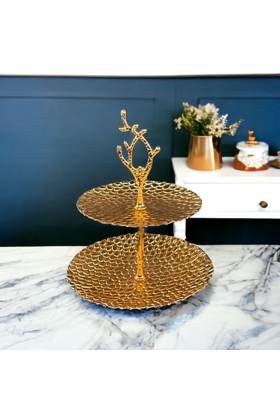 YzHome 2 Tier Gold Metal Cookie Holder Footed Presentation Rack