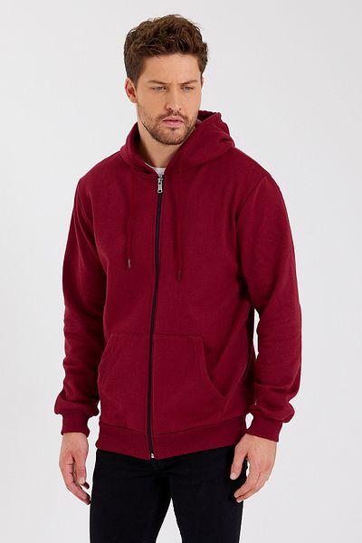 COMEOR Claret Red Kangaroo Pocket Hooded Zippered Cotton Inside Men's Sweatshirt