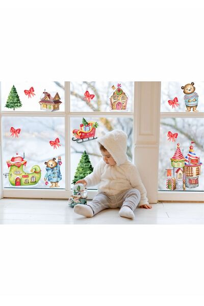 WALLHUMAN Novogodišnji slatki medvedi, staklene i zidne naljepnice za dečiju ...