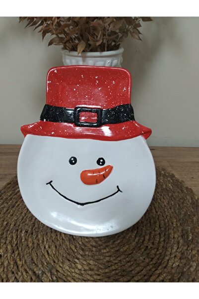 RENKLİMASALTASARIMLAR Red Snowman Patterned Christmas Plate
