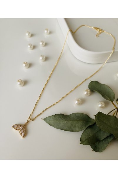 Fynbos Zircon Stone Fish Tail Figured Non-Tarnish Gold Chain Women's Necklace