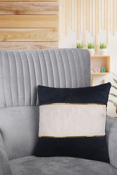 Teksev Husă de pernă decorativă cu dungi decorative, negru și crem, cu țesătură de tapițerie groasă