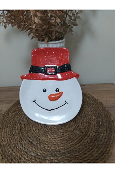 RENKLİMASALTASARIMLAR Red Snowman Patterned Christmas Plate