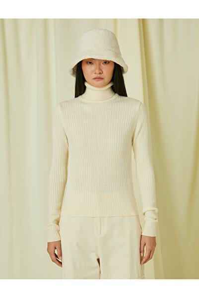 Koton Πλεκτό πουλόβερ ζιβάγκο με μακρυμάνικο κασμίρ ανάγλυφο