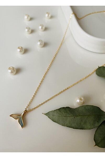 Fynbos Ebruli Sedef Taşlı Balık Kuyruğu Figürlü Kararmayan Gold Zincir Kadın Kolye