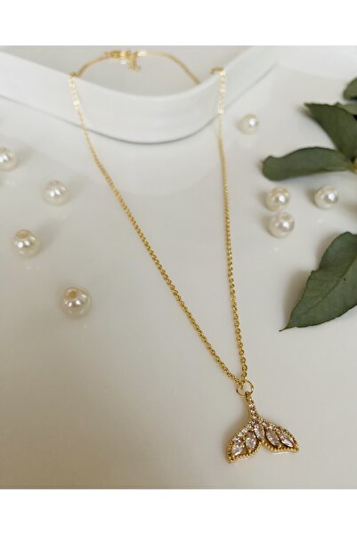 Fynbos قلادة نسائية بسلسلة ذهبية غير مشوهة مع شكل ذيل السمكة من حجر الزركون