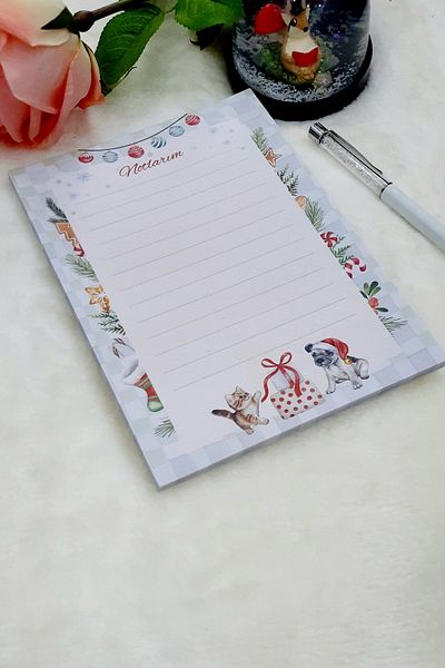 Burak Baskı Tasarım New Year's Themed Cute Animals/ A-5 Note Pad Memo Pad, Notepad, Notebook, Note Paper, Notepad