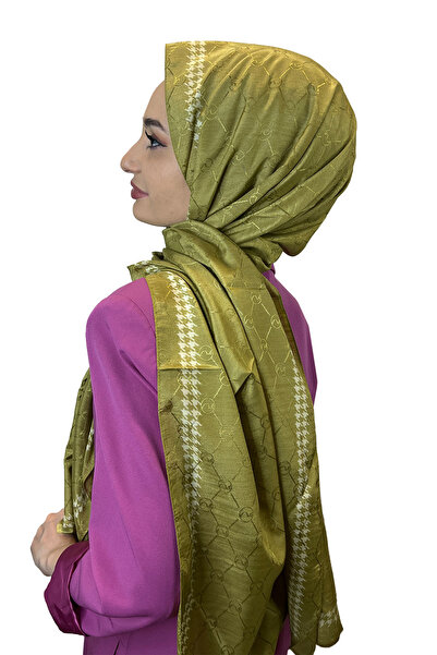 Hint İpek Houndstooth Patterned Monogram Shawl 00910 Oil Green