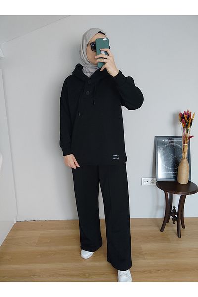 Hena Store Black Hooded Trousers Sweat Set