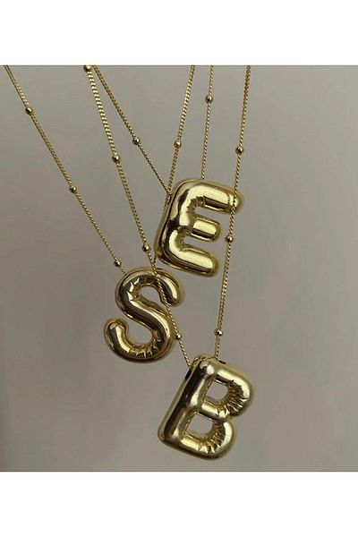 Accessories Three Dimensional Steel M Letter Balloon Gold Color Necklace
