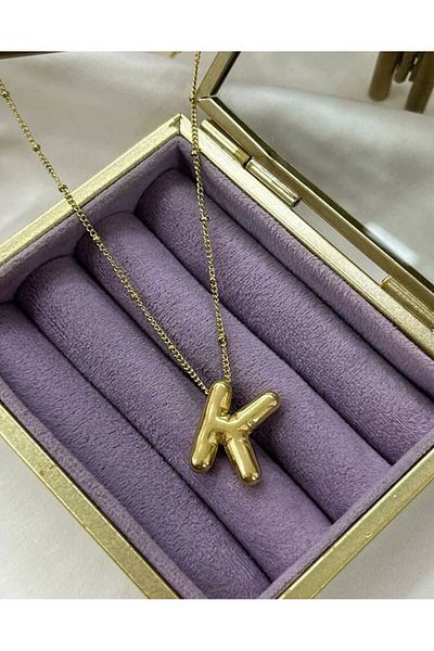 Accessories Three Dimensional Steel K Letter Balloon Gold Color Necklace