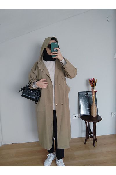 Hena Store Women's Oversize Model Trench Coat
