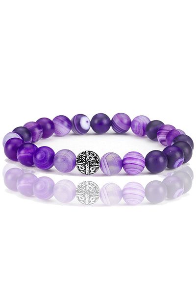 Tesbih Atölyesi Certified Raw Unprocessed Purple Agate Stone Bracelet - With Silver Device