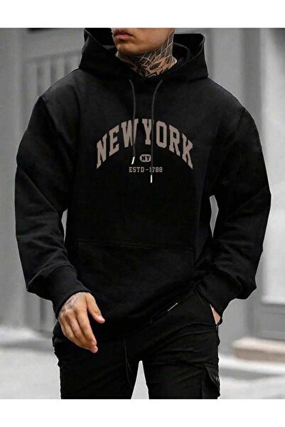 khufu Φούτερ με κουκούλα BLACK NEWYORK με στάμπα