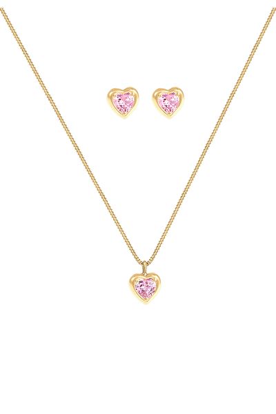 ELLI Schmuckset Kinder Kette Stecker Herz Zirkonia Rosa 925 Silber