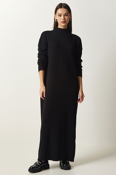 Happiness İstanbul Women's Black High Collar Oversize Knitwear Dress XN00001