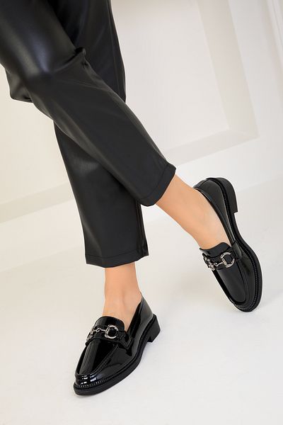 SOHO Black Patent Leather Women's Casual Shoes 18338