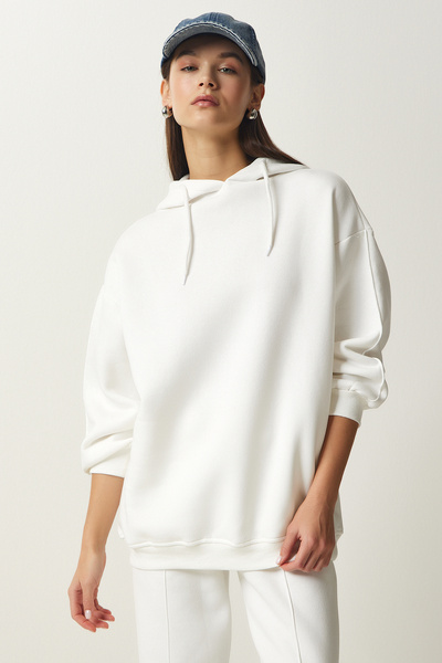 Happiness İstanbul Női, fehér kapucnis kendős, kötött tréningruha szett DD01279