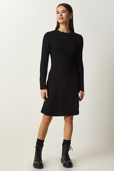 Happiness İstanbul Rochie neagră de tricot A-Line pentru femei MT00146