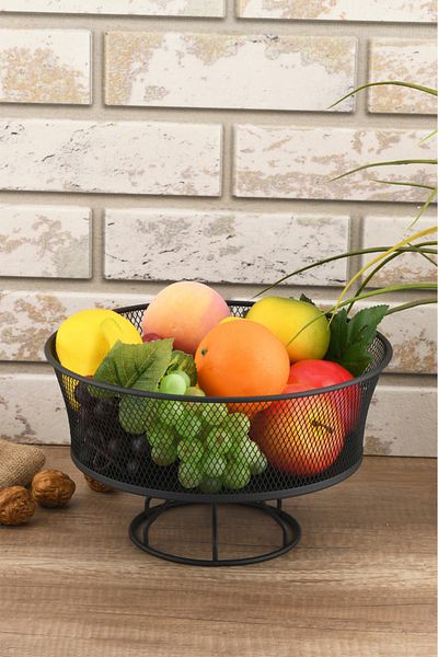 VENON Nazlı 30 cm Black Fruit Holder Crisper Metal Basket Multi-Purpose Box Bathroom Kitchen Organizer