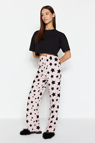 Trendyol Collection Spodní části pyžama tkané viskózou s pudrovým vzorem THMAW24PJ00012