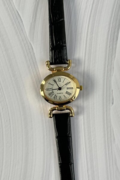 RoseandRoses Mias Özel Seri Old Money Model Kadın Oval Siyah Deri Minimal Vin...