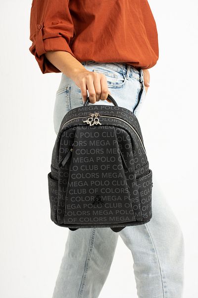 MEGA POLO CLUB OF COLORS Women's Black 7 Compartment Written Medium Size Waterproof Backpack M-637-2