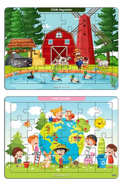 kutuTR NOTPA Children's Educational and Educational Wooden Colorful Puzzle Set of 4 2