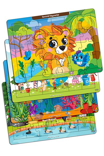 kutuTR NOTPA Children's Educational and Educational Wooden Colorful Puzzle Set of 4 2