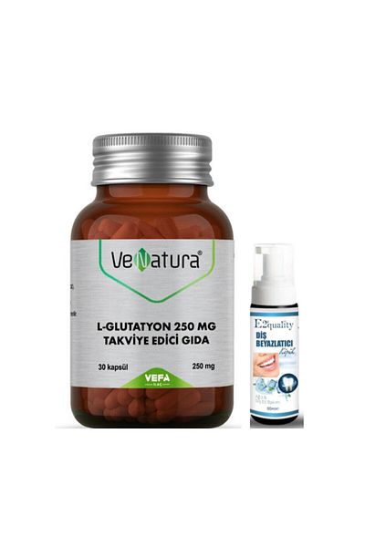 VeNatura L-Glutathione 250mg - 30 Capsules Food Supplement, Teeth Whitening Foam Gift