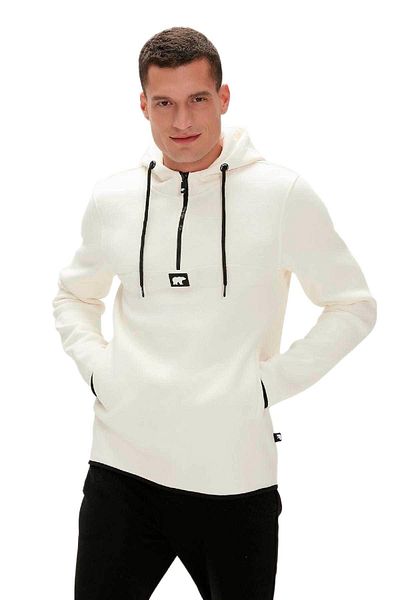 Bad Bear 19.02.27.027 Men's Sweatshirt - Half Zipper, Off-white Half Zip Hoodie