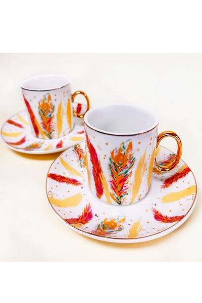 GÖNÜL TWO PERSON FLOWER CUP SET MODERN ORANGE