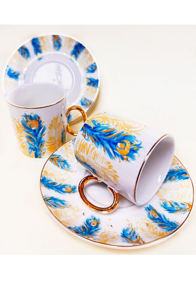 GÖNÜL TWO PERSON FLOWER CUP SET MODERN BLUE