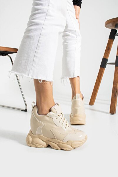 Leyna Women's Stiva cream High Hidden Wedge Heels Sports Shoes