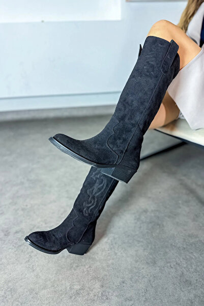 Modapigo Wessttx Uzun Süet Önlü İşli Kovboy Çizme