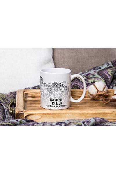 Melouro All Over Us Trabzon City Map Printed Porcelain Mug 300 ml