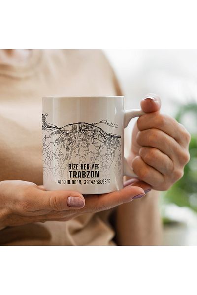 Melouro All Over Us Trabzon City Map Printed Porcelain Mug 300 ml