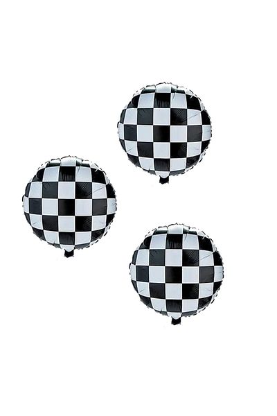 LOTUS PARTY 3 Pieces of Checker Foil Balloons - Racing Themed Checkerboard Patterned Foil Balloon